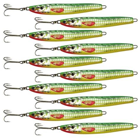 Angel Domäne Fjord Pilker grün/gelb 50g 10er Set - Meeresköder für Nord- und Ostsee