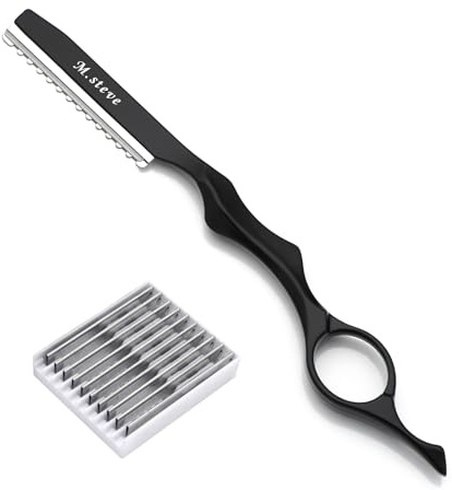 M.steve Hair Razors For Cutting Hair 6.89,Professional Styling Thinning Texturizing Cutting Razor with Replacement Blades,Ideal for Salon/Home -11PCS Black