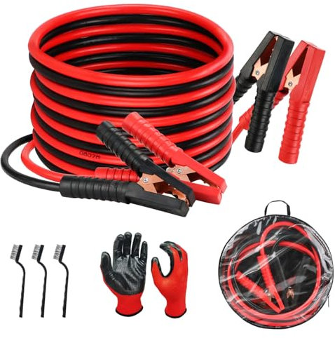 Jump Leads Car Van Battery Jumper Cables, Heavy Duty 2000AMP 4 Meters Long Booster Cables for Jump Starting Petrol Diesel Car Battery with Gloves, Brushes and Bag