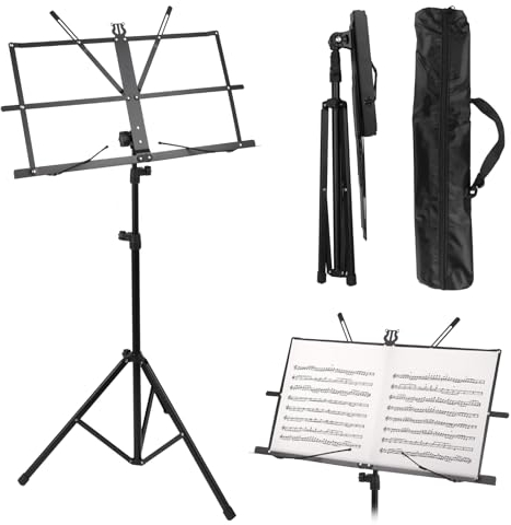 Notenständer Klappbar Stabil, Notenständer & Tischständer 2 in 1 Doppelnutzung, Höhenverstellbar Notenpult mit Wasserdicht Tragetasche, Notenhalter für Kinder und Erwachsene, Music Stand Schwarz