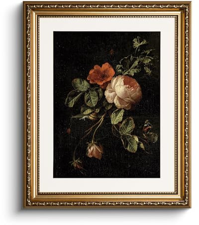 HUARCEY Vintage Gold Framed Wall Art, 13x16 Inch Floral Rose Retro Picture Paintings, Antique Canvas Artwork, Victorian Picture Photo Frame Wall Decor for Gallery Bathroom Bedroom