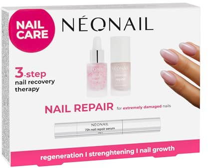NÉONAIL Extreme Nail Repair - Set di 3 pezzi per la cura delle unghie fragili e cuticole secche, con esfoliante, indurente per unghie e nail care, siero a penna, cura delle unghie