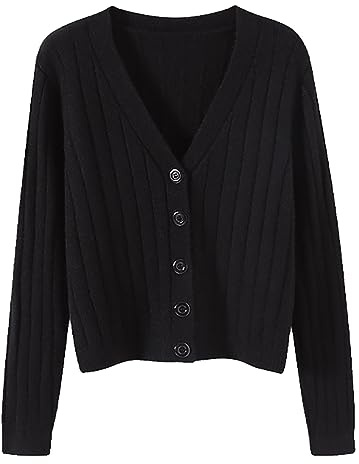 Angxiwan Prime Deals Today 2024 Long Sleeve Cardigans for Women UK Short Outside with Loose Long Sleeved V Neck Sweater Knit Sweater Solid Women Sale Clearance Black