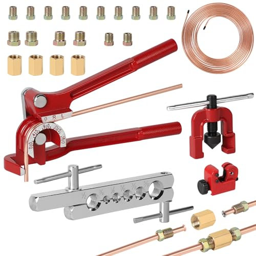 efuturetime Bremsleitung Bördelgerät Einfachbördeln | Biegewerkzeug 0-180° | 7,6m Bremsleitung Ø 4,75mm | Rohrabschneider für Ø 3-16 mm | 16 x Verschraubung+ 4 x Verbinder（25 STK.）