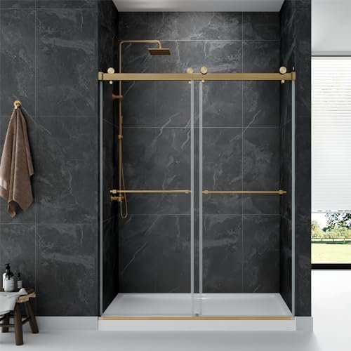 GDGZQD 56 -60 W x 75 H Frameless Shower Door, Double Sliding Shower Door，Bathroom Sliding Shower Door, SGCC Certified Tempered Glass Door with Explosion