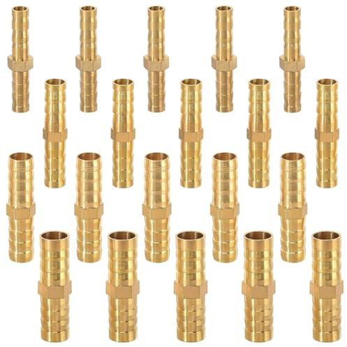 BUOSHUO 20 Pièces Raccord Durite Essence,Raccord De Tuyau De Carburant,Raccord De Tuyau Réduction Barbe en Laiton,Laiton Tuyau Barbelé Raccords,pour Les Tubes De Trachée(6mm/8mm/10mm/12mm)