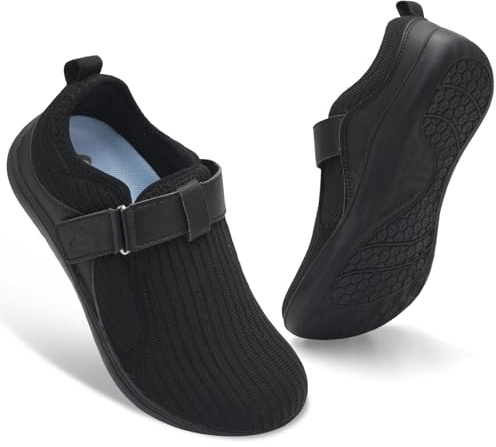 Spesoul Zapatos Anchos Para Caminar Mujer, Ajustables, Diabéticos, Transpirables, Sin Caída, Descalzos Neuropatía, Edema, De Lactancia, Ancho Ancho, 38, Negro