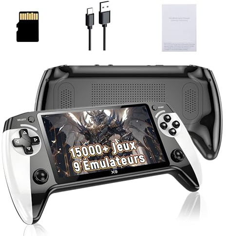X9 Console de Jeux Portable Rétro, Console Retrogaming avec 15000+ Jeux Vidéo et 9 Émulateurs, Écran HD de 5,5 Pouces, Compatible Bluetooth & Sortie TV & Fonction Livre Électronique, Joystick 3D