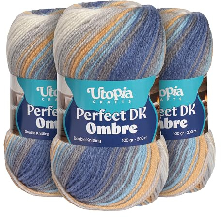 Utopia Crafts DK Ombre Multicolour Double Knitting Yarn 3x 100g (001)