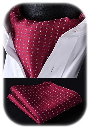HISDERN Krawattenschal Herren Rot Hochzeit Punkt Halstuch Taschentuch Paisley Business Ascot Krawatte und Einstecktuch Set