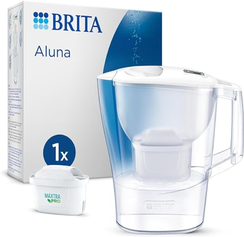 BRITA Aluna Water Filter Jug White (2.4L) incl. 1x MAXTRA PRO All-in-1 cartridge - fridge-fitting jug with LED - now in sustainable Smart Box packaging