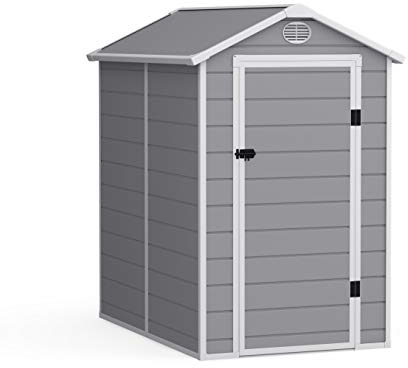 BillyOh Kingston Apex Plastic Garden Sheds with Lockable Door - 4x6 ft Outdoor Storage Shed for Tools & Bikes, Fade-Free Plastic Shed Storage with Built-in Window and Floor Base, Light Grey