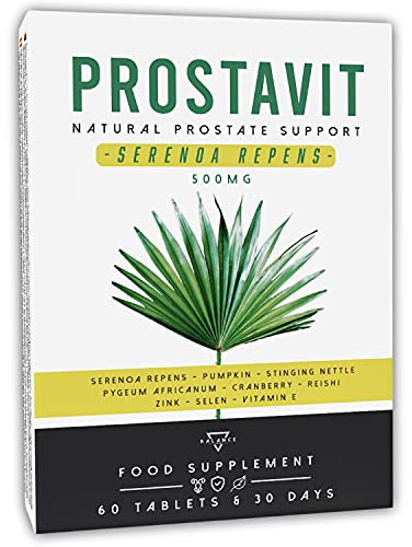 PROSTAVIT® - SERENOA REPENS 500MG | Saw Palmetto | Prostate pour Homme, Femme | 8 principes actifs avec Saw Palmetto, Potiron, Ortie, Epilobium, Pygeum Africanum, Cranberry | 60 comprimés