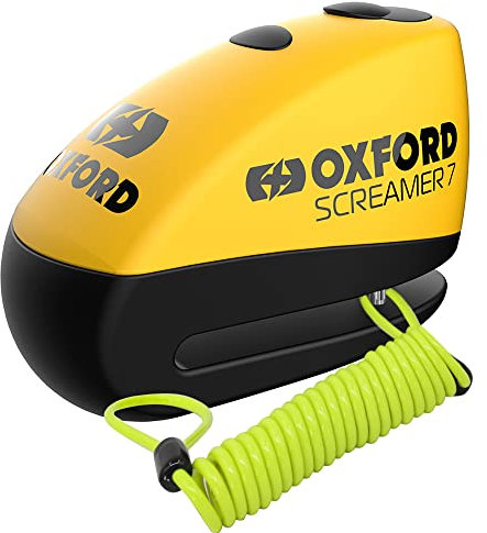 Oxford Security Screamer 7 Alarm Disc Lock Yellow/Black LK290 with 1.5M Reminder Cable For Motorcycle Motorbike Security