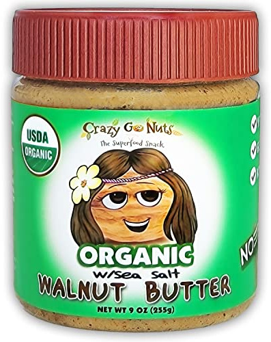 Crazy Go Nuts Organic Walnut Butter with Sea Salt - Healthy Walnut Spread, Keto, Vegan, Low Carb, Gluten Free, Non-GMO, Raw Organic Nut Butter, Omega 3 Fatty Acids - 9 Oz