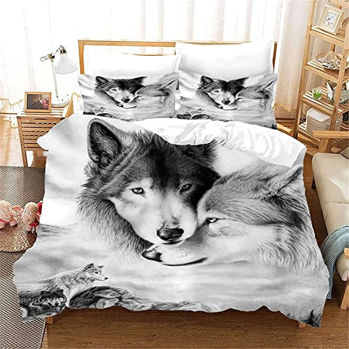 CXYXHW Set di biancheria da letto con motivo 3D, motivo con lupo, in microfibra, 3 pezzi (A, 200x200cm)