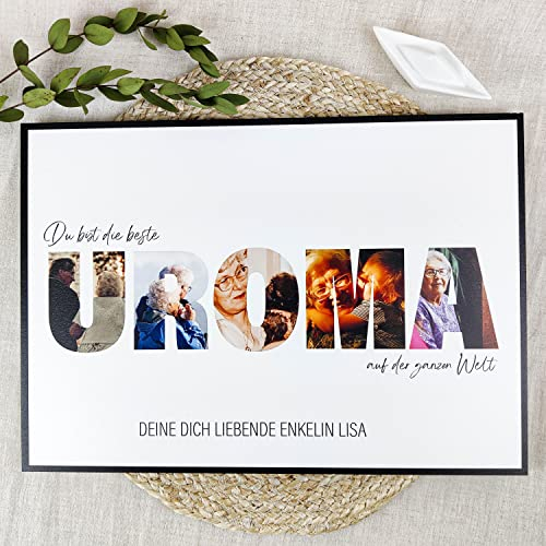 Elbeffekt Uroma Geschenke Holzbild - Foto Geschenk - personalisierbar zum Hinstellen/Aufhängen optional Weihnachten, Geburtstag, Ur Oma - personalisierte