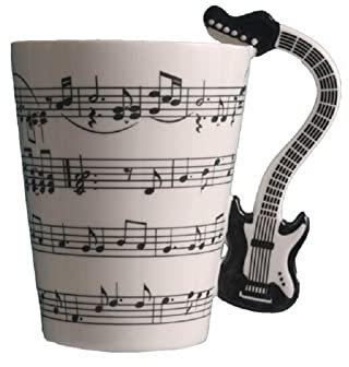 SuperglockT Premium Kaffeetasse Teetasse mit Henkel 400ml groß Kaffeebecher Musik Becher Keramiktasse Keramikbecher für heiße und kalte Getränke,Tee,Milch,Kakao (Schwarz-Gitarre)