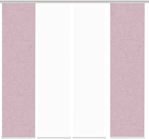 HOME WOHNIDEEN 84698 Schiebegardine PIVE, Digitaldurck auf Dekostoff in Seidenoptik, Farbe:rosé, Größe:245 x 60 cm, Anzahl:4er Set (2X Bedruckt, 2X Uni)