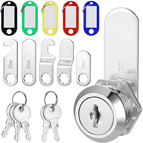 Hejo Cerradura de Buzón 16mm, Cerradura de Cámara con 5 Placas de Cerradura Diferentes, Cerradura de Buzón con 5 llaves y 5 Etiquetas de Llave, para Puertas de Armarios, Muebles, Cajones, Cómoda