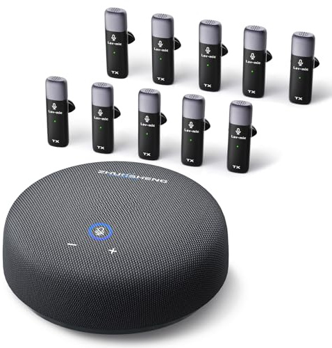ZHUOSHENG Conference Speaker and Microphone, USB Sperakerphone with 10 AI Mics, 360° 66Ft Voice Pickup, Noise Reduction and Echo Cancellation for 10 People, Compatible with Multi-Leading Platforms