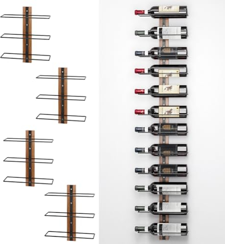 Shally Dogan Stand Portabottiglie da Muro per Vino con Scomparti Porta Bottiglie, Cantinetta a Parete, Supporto Montaggio Creativo Industrial, Angolo Bar per Cucina, Sala Pranzo, Cantina (4 Pezzi)