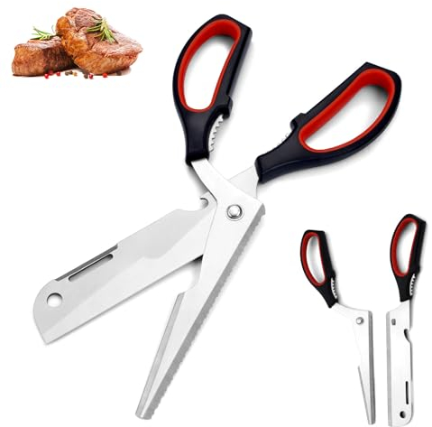 Bestdin Forbici Multiuso da Cucina in Acciaio Inox 30 cm, Nero Con Accenti Rossi