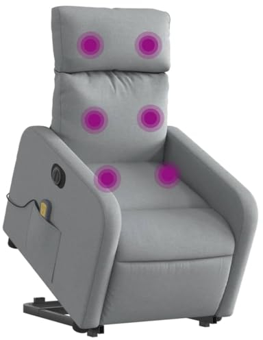 vidaXL Elektrisk massagefåtölj med uppresningshjälp ljusgrå tyg