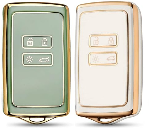 for Renault Key Card Case - 2Pcs TPU Car Key Covers Compatible with Dacia Key Fob Holder, 4 Buttons Car Key Holder Fits for Renault/Clio/Dacia/Megane/Kadjar/Captur Accessories