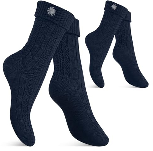 Celodoro Calcetines para traje tradicional para hombre y mujer (2 pares) con pin, calcetines Oktoberfest, marine, 39-42