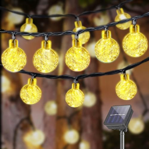 LQWELL® Catena di luci solari per esterni, giardino, luce a energia solare, sfere di cristallo, 15 LED, 5 m, IP44, 8 modalità, per esterni, giardino, terrazza (5M 15LED Bianco caldo)
