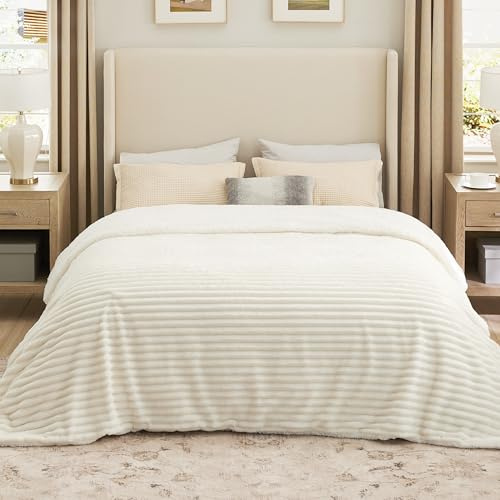 BEDSURE Sherpa Decke Weiß - Warme Dicke Kuscheldecke Flauschig, Sofadecke Couchdecke Winterdecke, Wohndecke 220x240 cm XXL Wohn- & Kuscheldecken