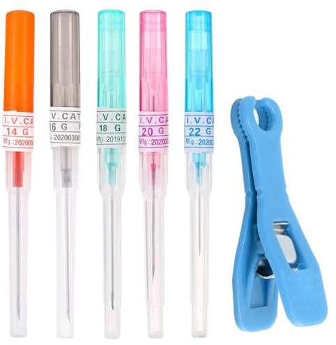 NHPY 5 Pièces Aiguille Piercing, Aiguilles De Piercing Au Nez Set, Aiguilles De Perçage Oreille Nez Tailles Mixtes 14G 16G 18G 20G 22G Iv Aiguilles De Cathéter Pour Piercing Outils Avec 2 Agrafe