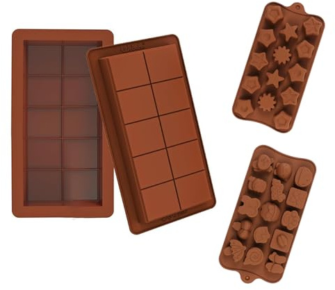 Zynewa Moules rectangulaires en silicone pour chocolat 2 pièces, moules à chocolat multi-formes 1 pièce, et différents moules à chocolat en forme d'étoile 1 pièce, moules de cuisson en silicone de