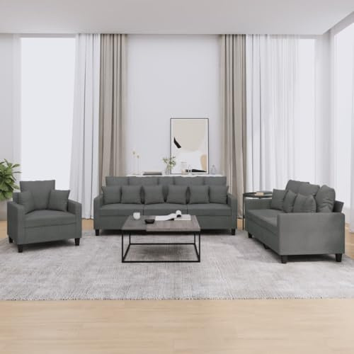ZEYUAN Juego de sofás con Cojines 3 Piezas Tela Gris Oscuro, Sofas De Salon, Hogar Sofa, Muebles Salon, Sofa Relax, Sofá Moderno - 3201633