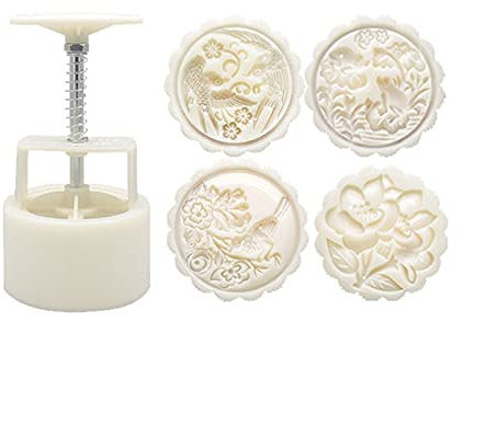HEYDGBBZ Hand Press Mooncake Mold Mooncake Mold 150g with 4pcs Flower Stamps Hand Press DIY Moon Cake Pastry Mould Cake Mold