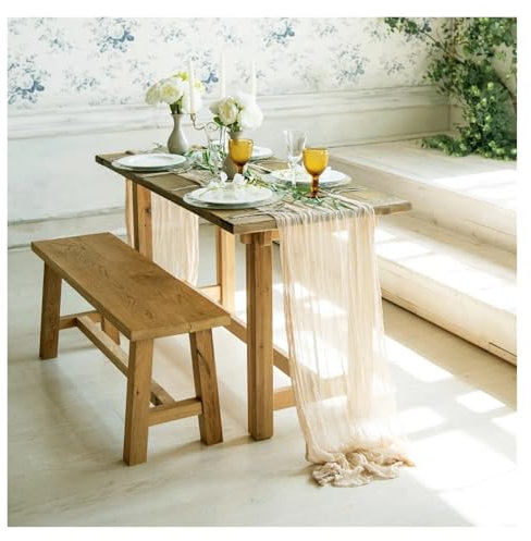 OZLCUA Runner da tavola in Garza Dirty Pink Gauze Table Runner Cheesecloth Table Setting Dining Vintage Wedding Party Christmas Banquets Arches Cake Decor Lavabile Tablerunner(Khaki,90X400cm)