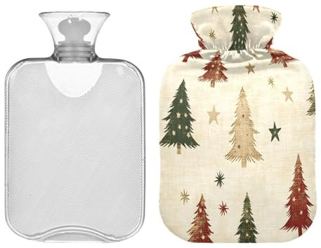 JUMBEAR Wärmflaschen mit Weihnachtsbaum-Muster, mit weichem Bezug, Schmerzlinderung, Wärmbeutel, 2 l, für Hände, Füße, warme Wassersäcke, bequem schlafen