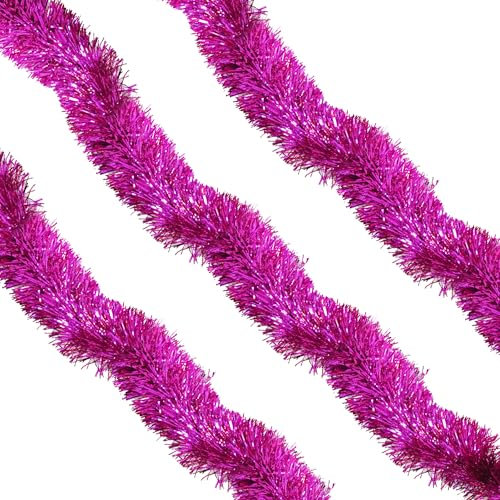 WedDecor 9cm Christmas Tinsel Garland for Christmas Tree Decorations, 6.5ft Thin Xmas Tinsel Garland for Indoor and Outdoor Xmas Hanging Decorations, Christmas Decorations, Party Supplies, Rose Pink