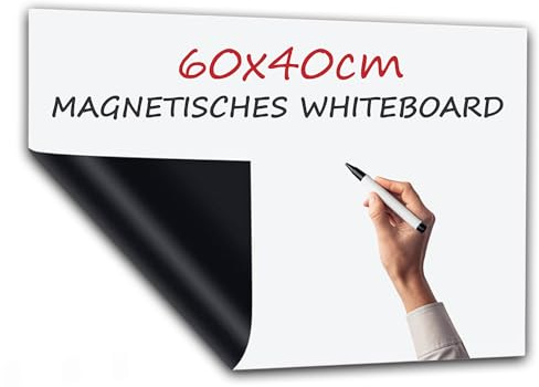 PREVIS Tableau Blanc Magnetique Effacable Adhésive Mural 60x40cm - White Board Adhesif - Film Adhésif Aimanté - Rouleau Magnetique - Ardoise Effacable - Idéal pour Bureau, Maison & Enfant, To do List