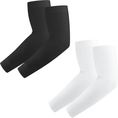 Wanme 2 Pares Mangas para Brazos Mujer Hombre, Mangas del Brazo Protección UV, Manguitos Running Voleibol Bicicleta Deportes Ciclismo Golf, Actividades al Aire Libre (Negro/Blanco)
