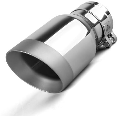 Krtopo, tubo di scarico per auto, 2,5, in acciaio inox, punta di scarico di alta qualità, con superficie lucida, 64 mm, ingresso 3,5, uscita universale, montaggio Bolt-On (argento)