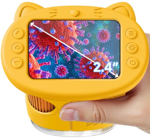 Vorth Microscopio para niños, microscopio digital de 2.4 pulgadas con aumento de 1000X, cámara de mano, mini lupa de bolsillo, regalos educativos de cumpleaños, juguetes para mayores de 3 años