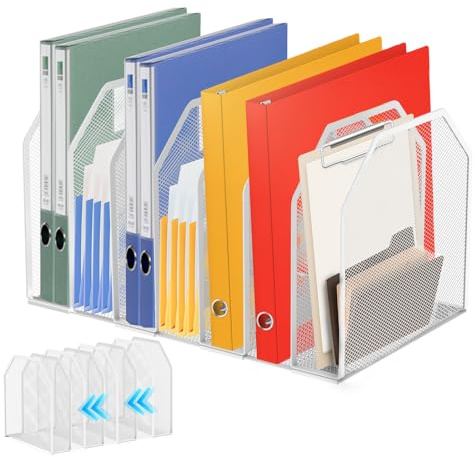 Organizzatore da scrivania in metallo, organizer da scrivania verticale regolabile con rete cava per casa, studio, ufficio, scuola, aula (bianco, 7 quadrati)