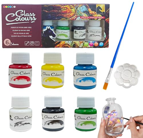 Juego de pintura de cerámica, 6 unidades de pintura para porcelana de 25 ml + 1 pincel + 1 paleta, color de porcelana apto para lavavajillas, color de porcelana, cristal y porcelana clásico para