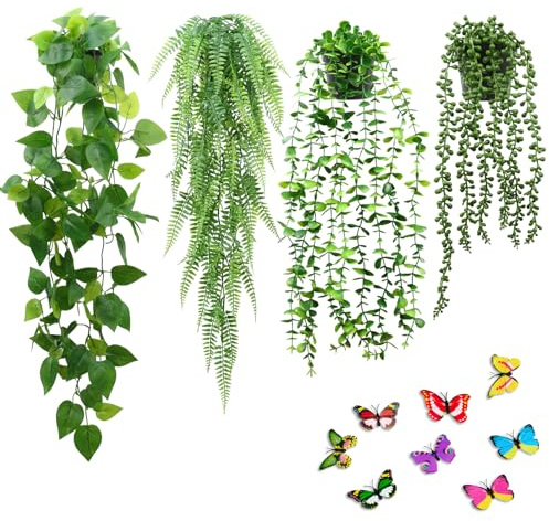 Otopone Fake Plants, 4 Pack Artificial Plants Indoor With Butterflies