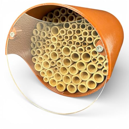 Ape selvatica – assolutamente resistente e resistente alle intemperie – hotel per insetti con manicotti di bambù – hotel per api selvatiche di alta qualità (marrone, con copertura per uccelli)
