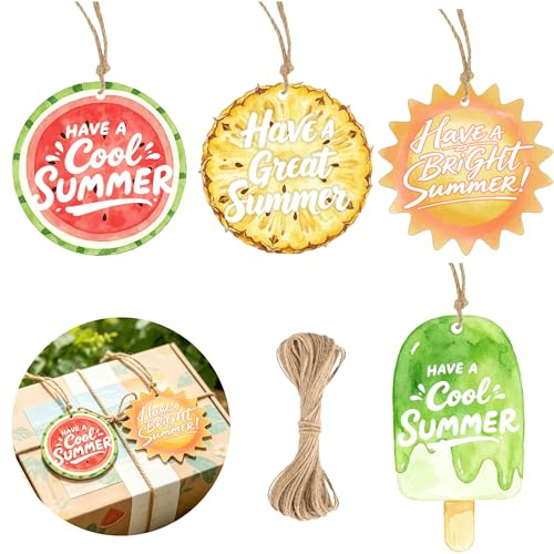 80 Pcs Summer Themed Gift Tags End of School Year Gift Tags Bright Summer Tag for Friends Family Party Classroom Beach Party End of School Year (2 Inch)