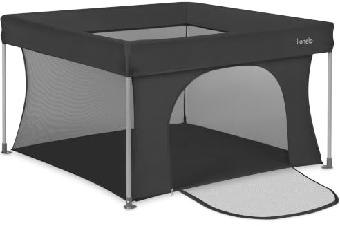 Lionelo Paco Hopfällbar Lekhage för Barn 111x111 cm (0–48 Mån), Vikt 4,1 kg | Praktisk Barnlekhage med Sidodörr med Dragkedja, Ventilerande Nätväggar, Snabb Montering utan Verktyg, Transportväska Ingår