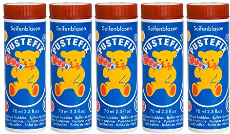 PUSTEFIX Seifenblasen Set I 5X Klassik 70ml I Bunte Bubbles Made in Germany I Seifenblasen für Hochzeit, Kindergeburtstag, Standesamt, Polterabend I 5 x 70 ml Vorteilspack für Kinder & Erwachsene